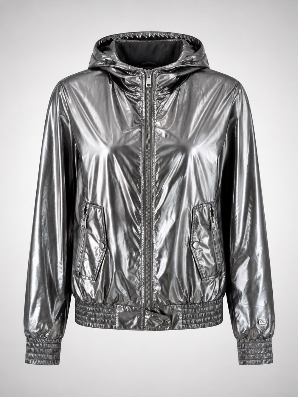 Soia & Kyo Metallic Silver Hooded Bomber Jacket, NWT